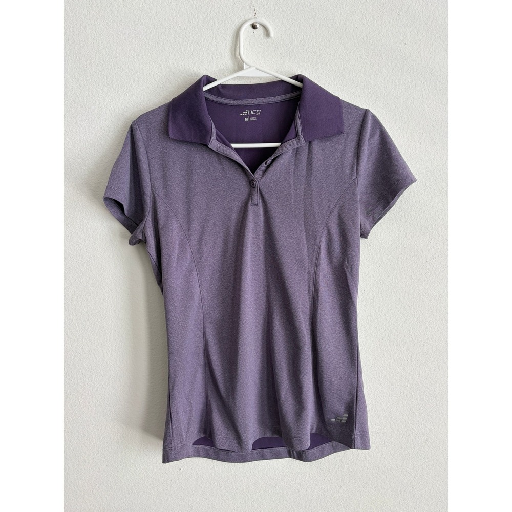 BCG Womens Purple Heather Short Sleeve Activewear Golf Polo Shirt Size M